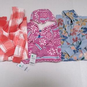 3 Carter’s fleece hooded baby girl one piece jumpers - size 9 months